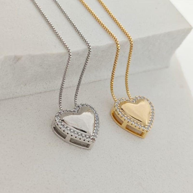 corrente coração borda de pedra rhodio