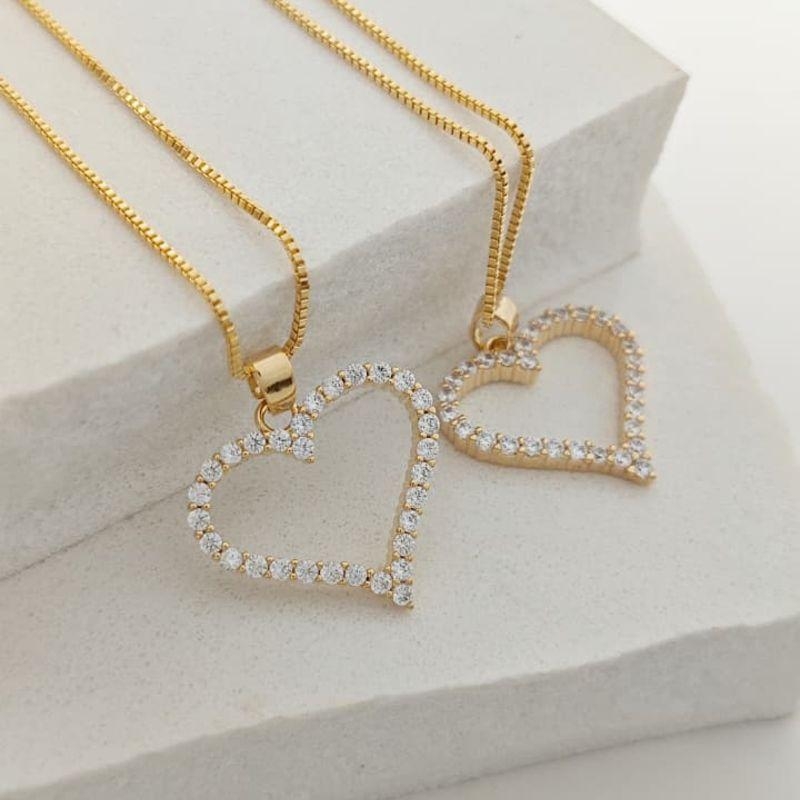 corrente coração vazado cravejado