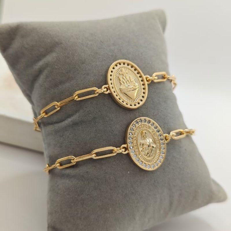 pulseira medalha coraçao sagrado