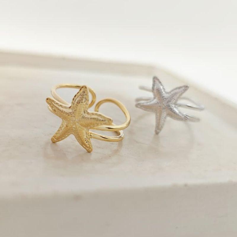 anel de estrela do mar em fio duplo rhodio
