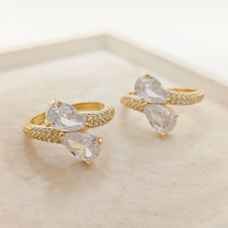 anel duplo com pedra em gota