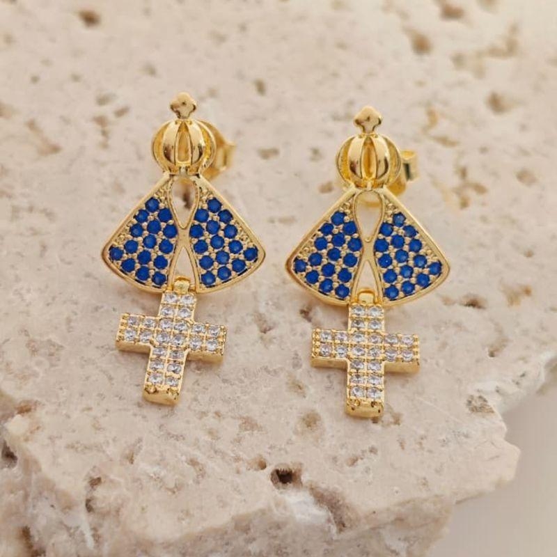 brinco nossa senhora cravejada