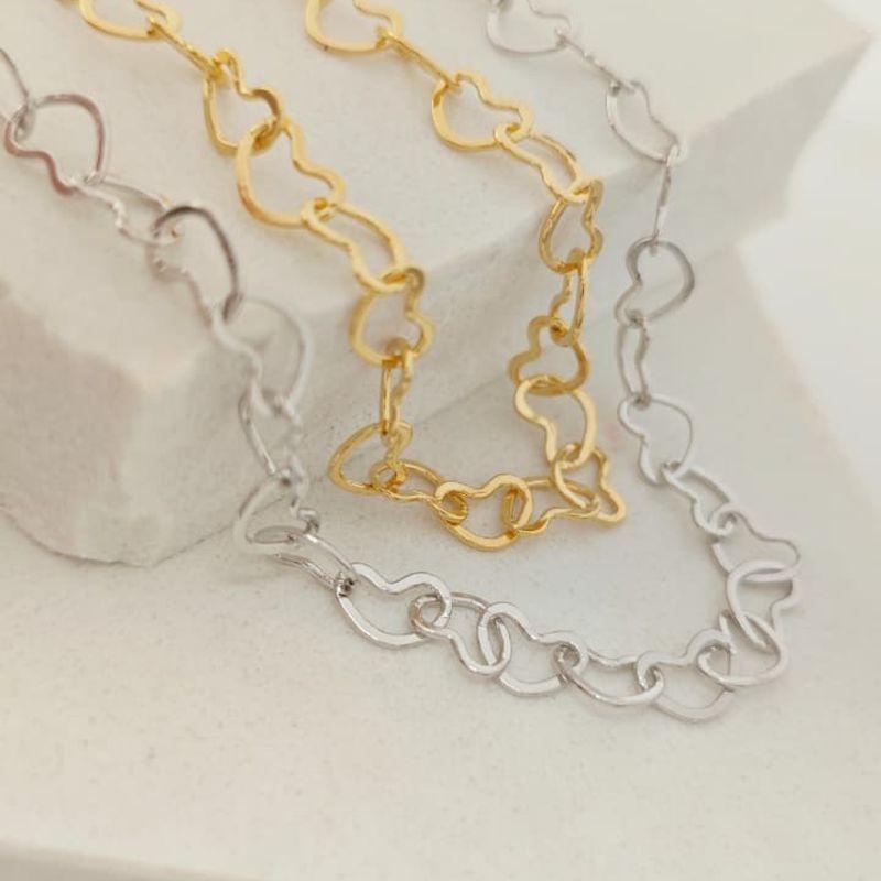 chocker de elo de coração 7mm rhodio