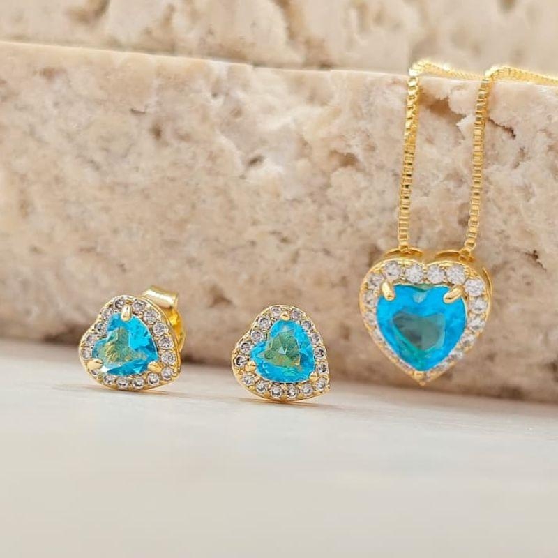 conjunto coração azul borda cravejada