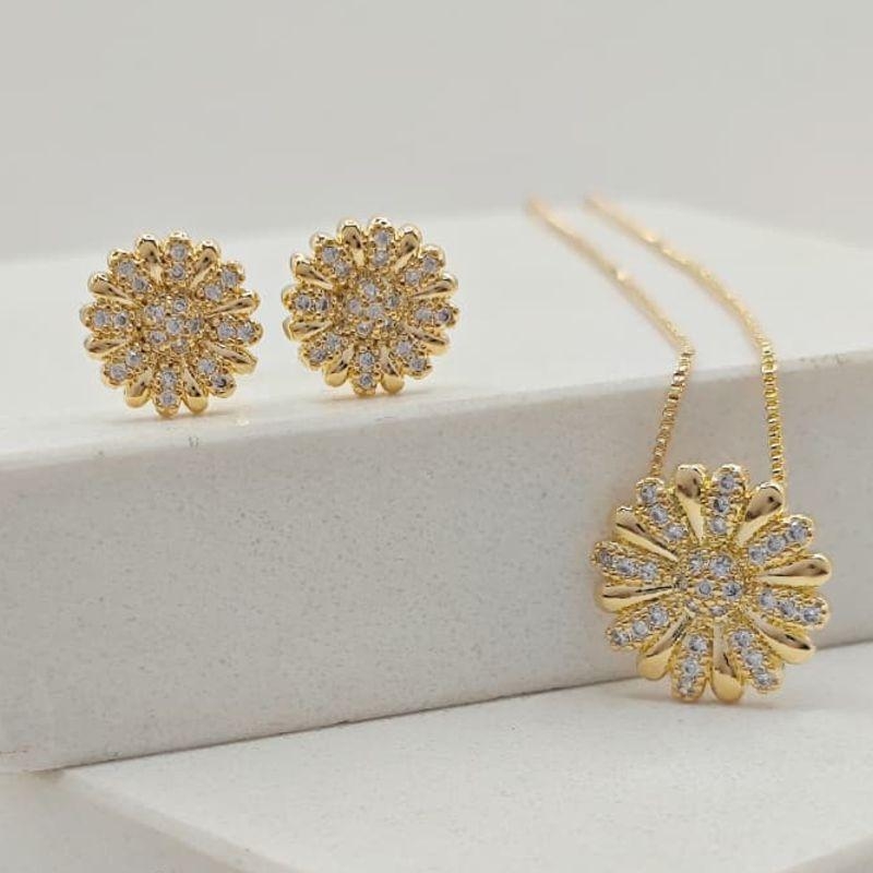 conjunto flor com zircônia