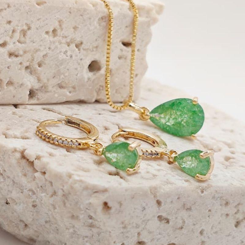 conjunto gota de cristal verde
