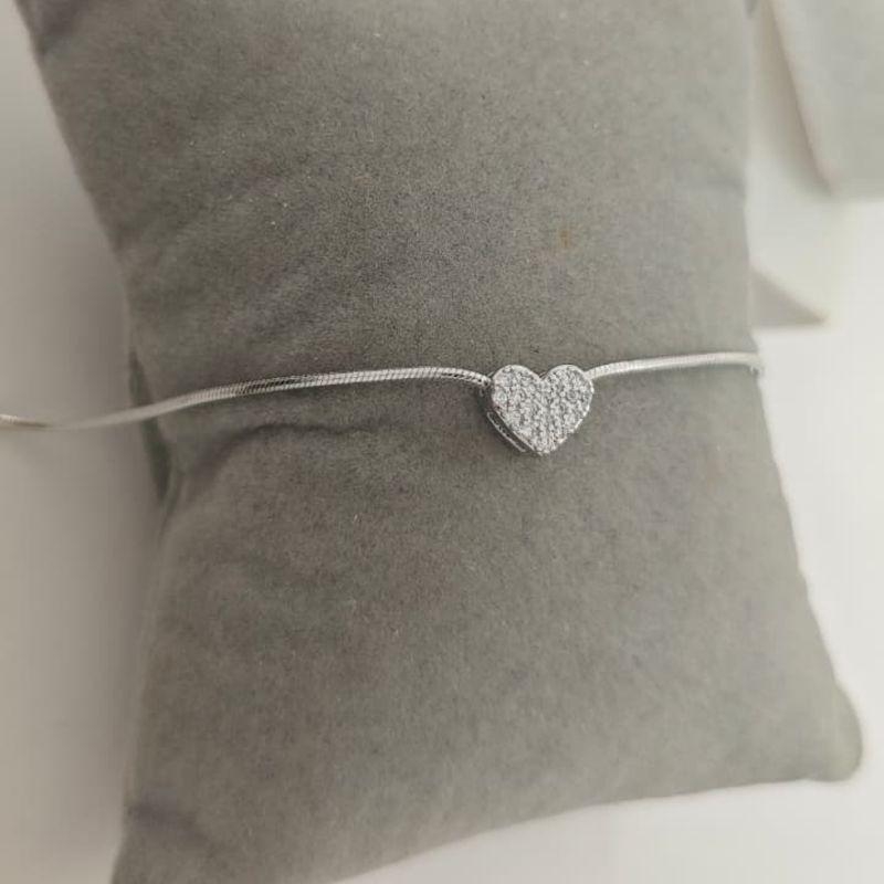 pulseira coração cravejado rhodio