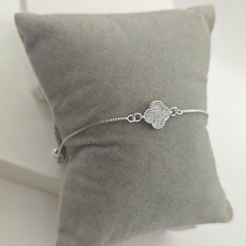 pulseira trevo cravejado rhodio