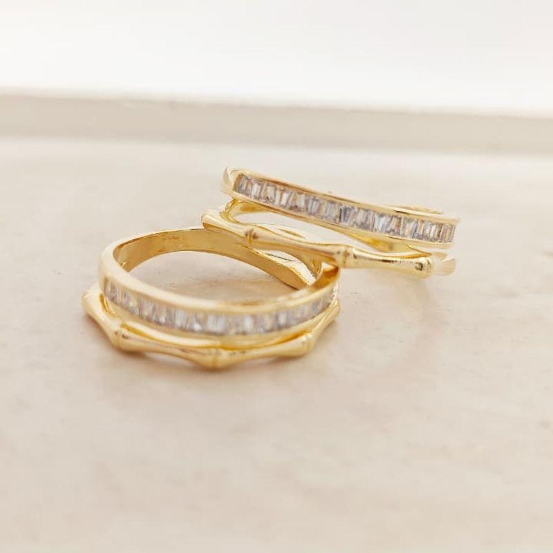 anel duplo zirconia baguete