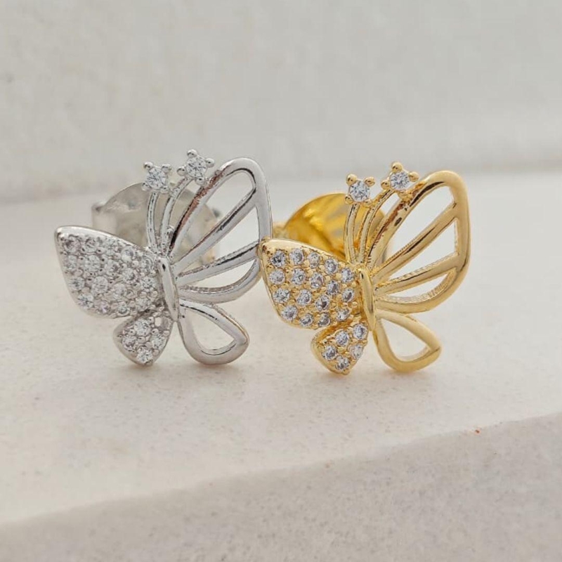 brinco borboleta com zirconia