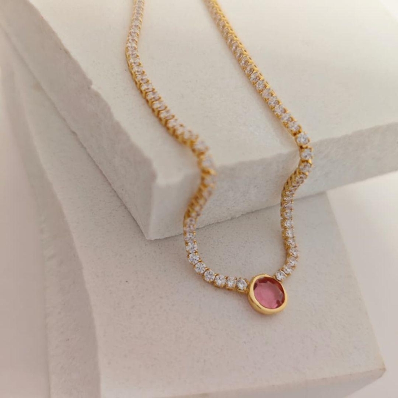 chocker riviera com cristal rosa