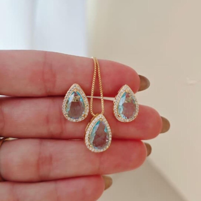 conjunto gota cravejada azul