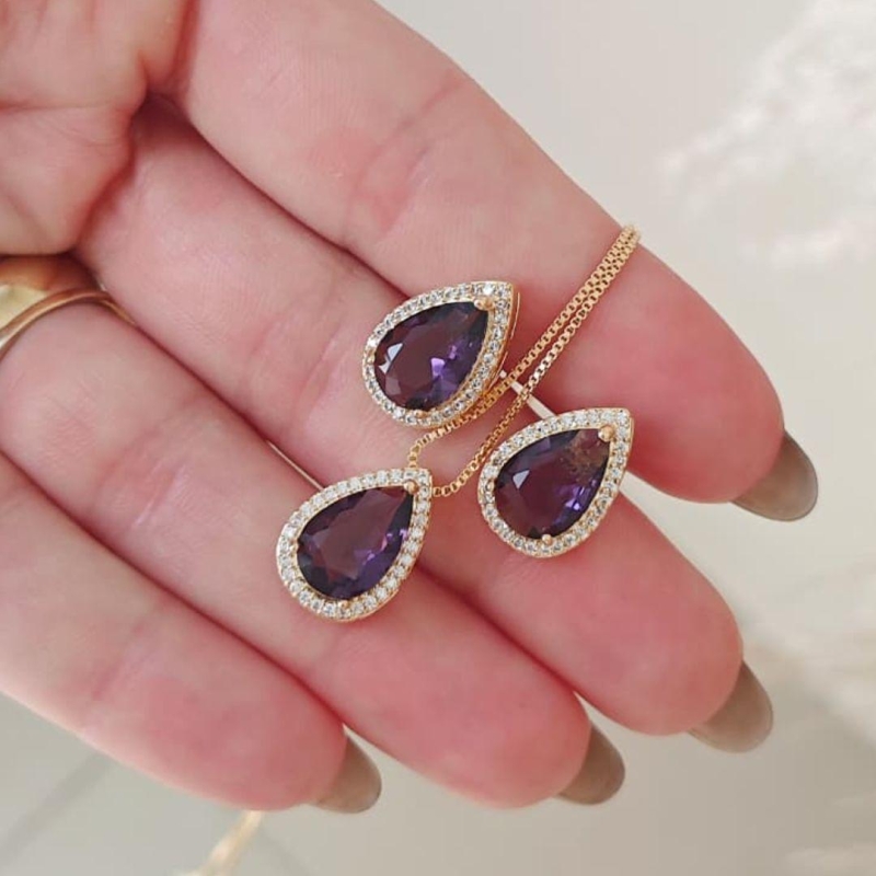 conjunto gota cravejada roxo