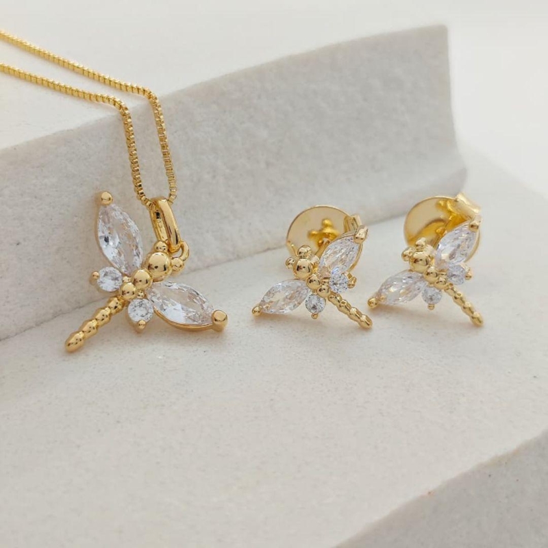 conjunto libélula cravejada