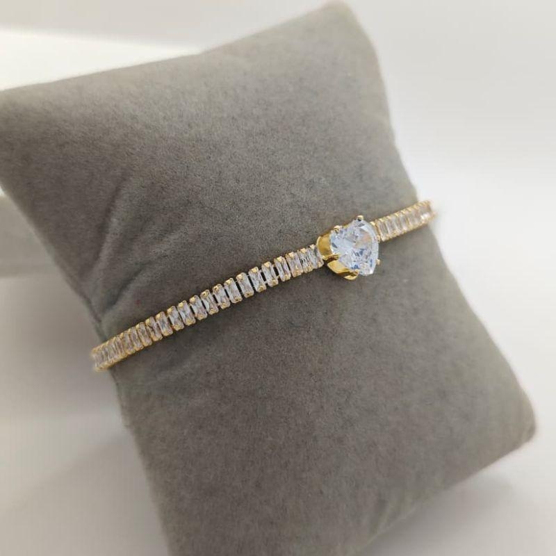 pulseira riviera baguete com coração