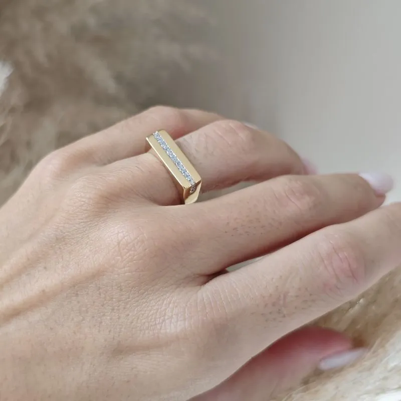 anel quadrado fio de zirconia com caneta rhodio