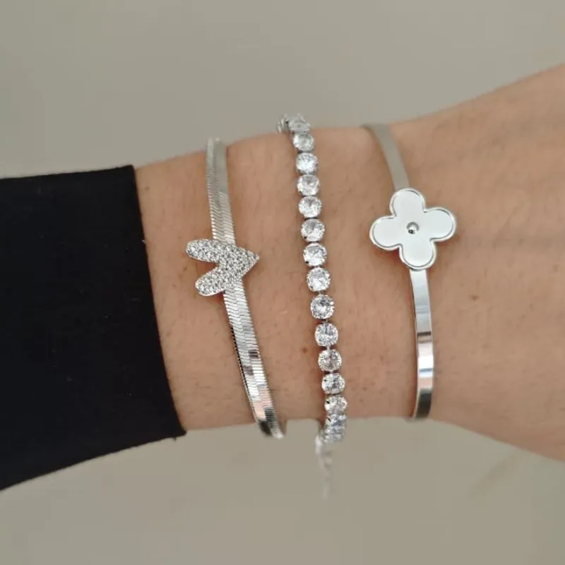 bracelete trevo rhódio
