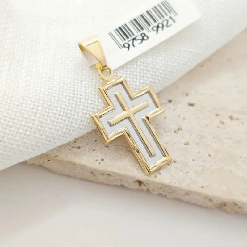pingente cruz prata e dourado