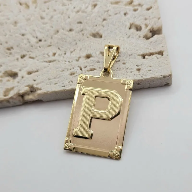 pingente medalha quadrada letra P