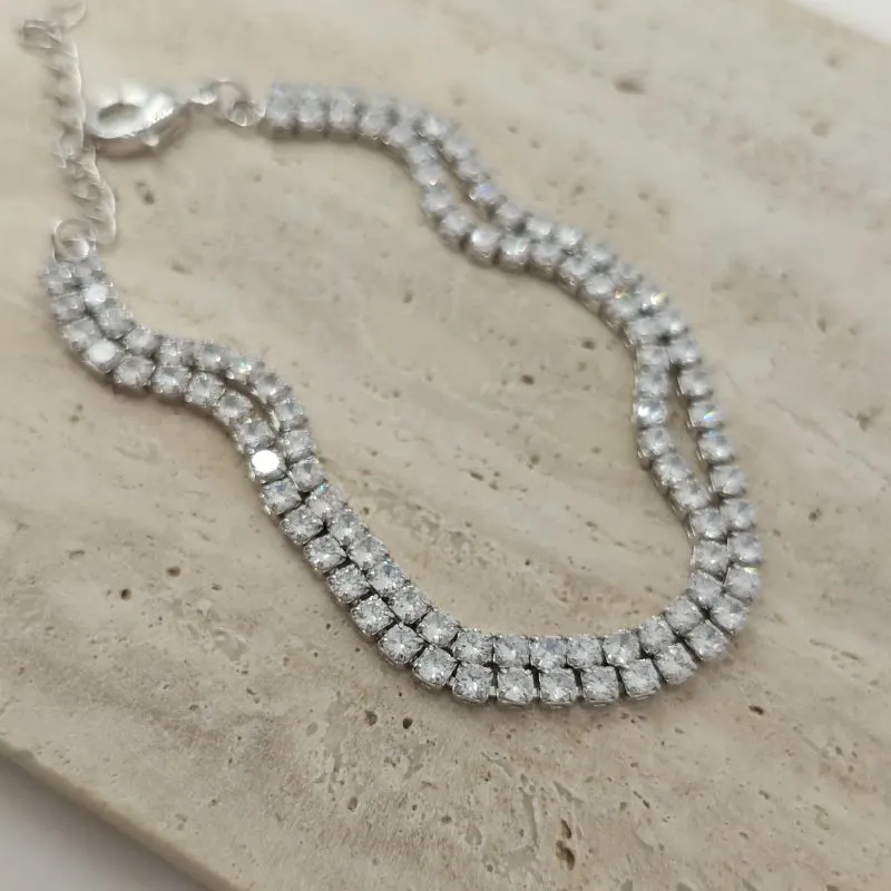 pulseira dupla riviera rhódio