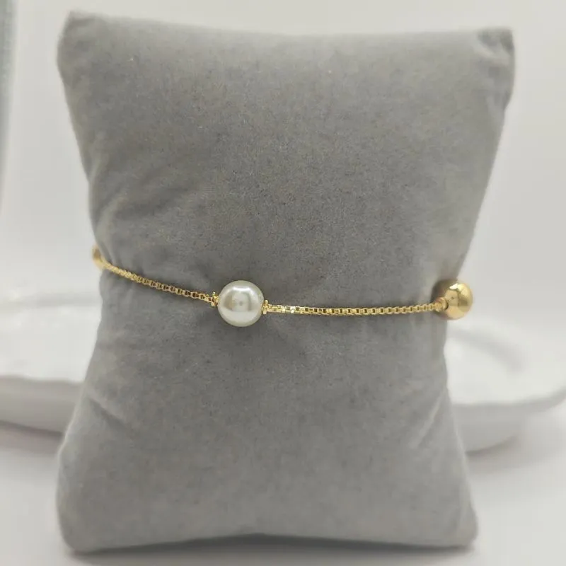 pulseira pérola e bola lisa