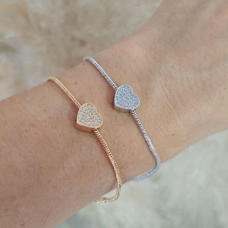 pulseira coração cravejado rhodio