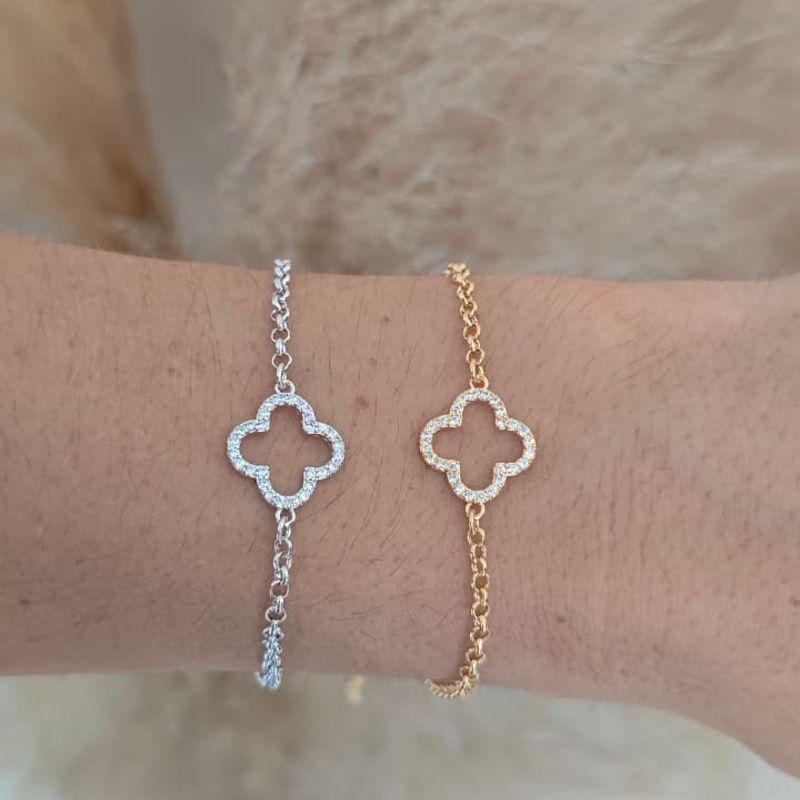 pulseira trevo com zirconia