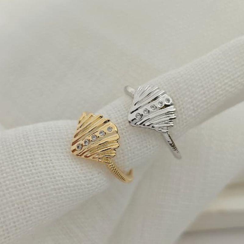 anel concha com zirconia rhodio