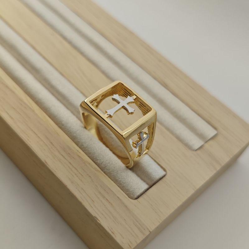 Anel cruz com caneta de rhódio