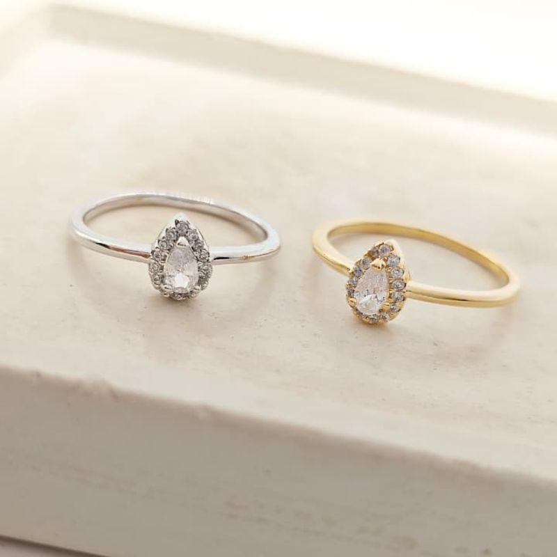 anel solitário pedra em gota rhodio