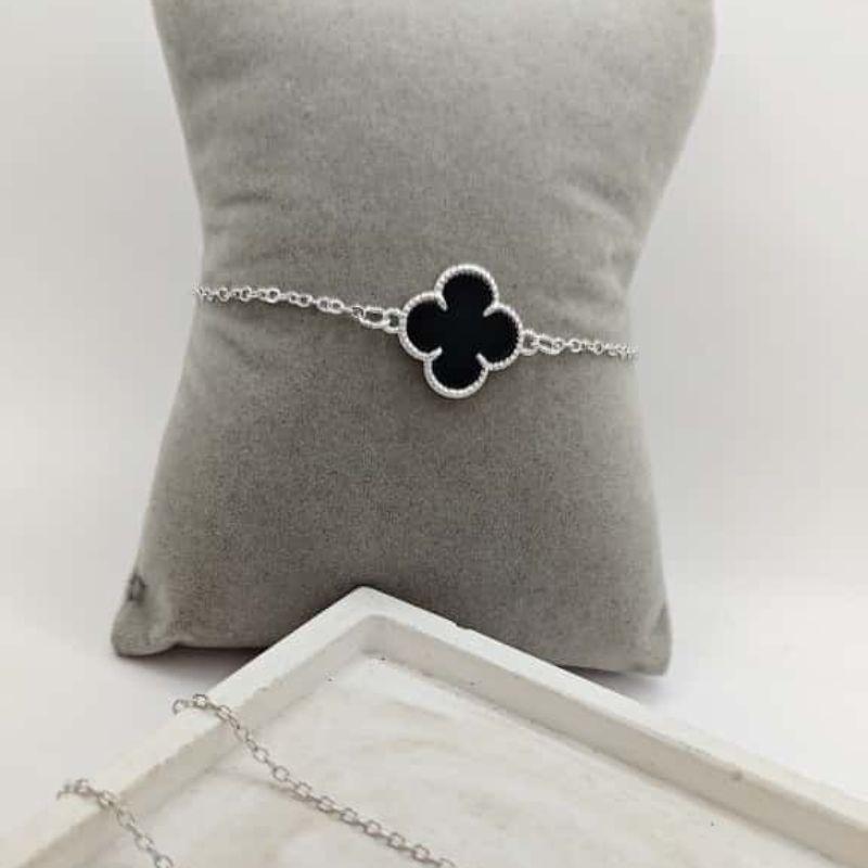pulseira trevo preto rhodio