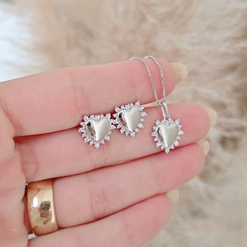 conjunto coração com zirconia rhodio
