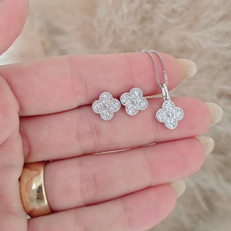 conjunto trevo de cristal rhodio