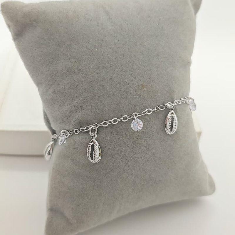 tornozeleira búzio e pedra rhodio