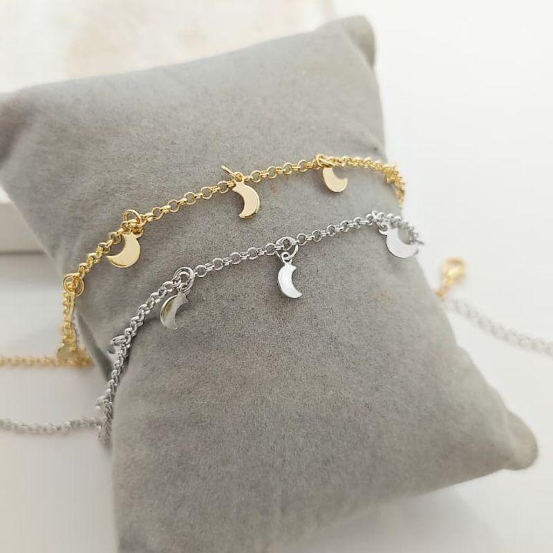 tornozeleira lua com elo português rhodio