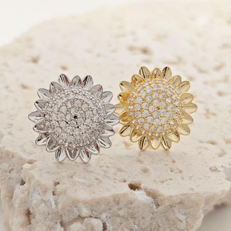 brinco girassol cravejado rhodio