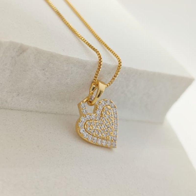 corrente coração cravejado