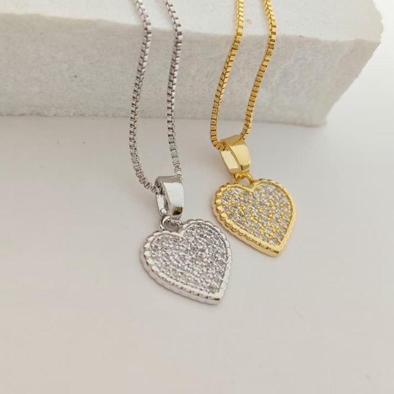 corrente coração cravejado