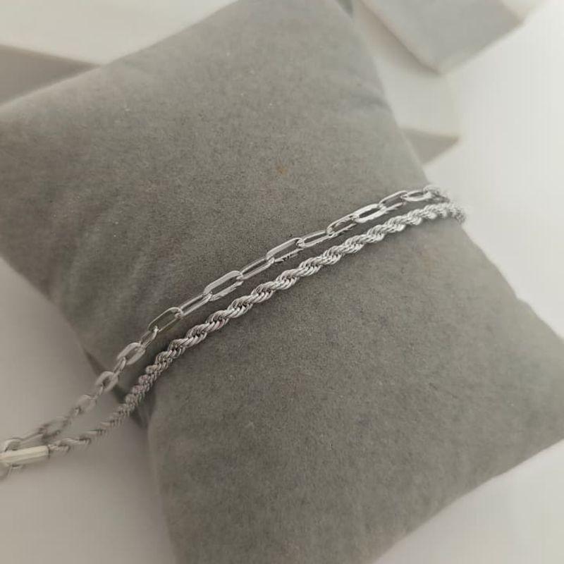 pulseira dupla cordão baiano e elo rhodio