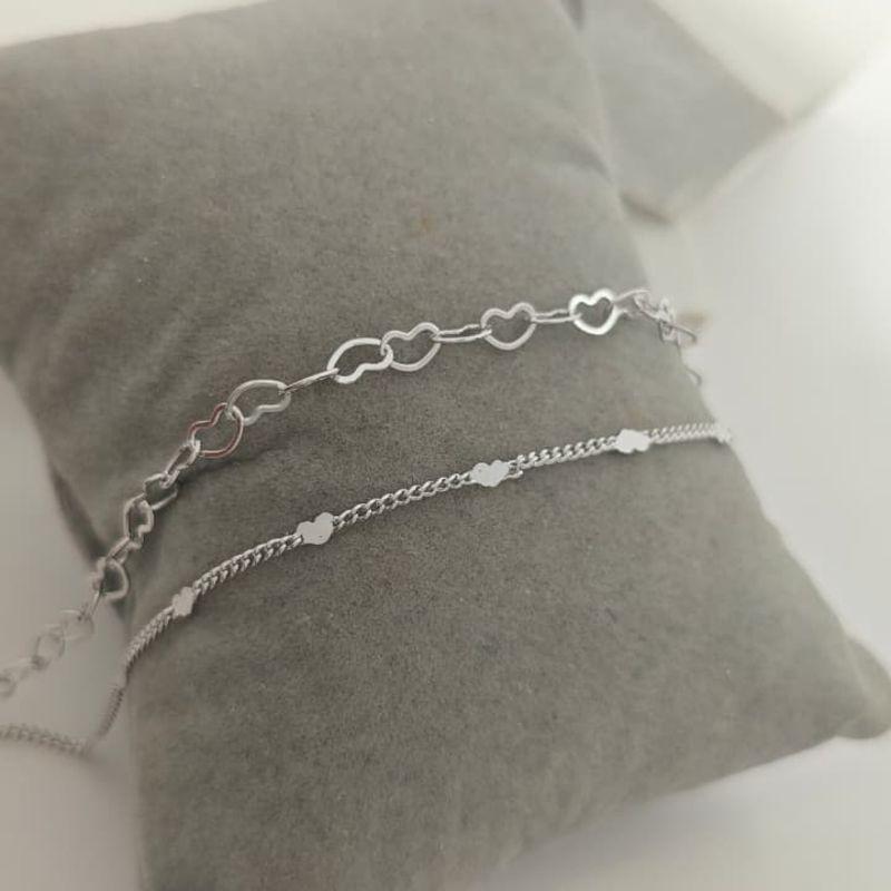 pulseira dupla de coração rhodio