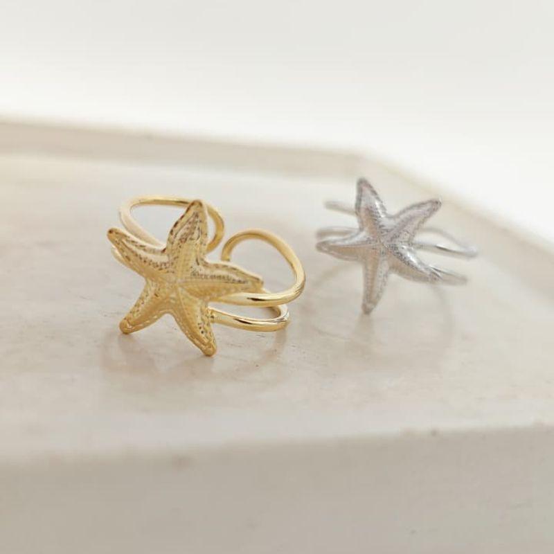 anel de estrela do mar em fio duplo rhodio
