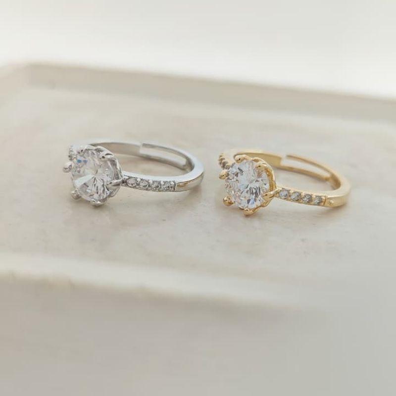 anel solitário cravejado rhodio