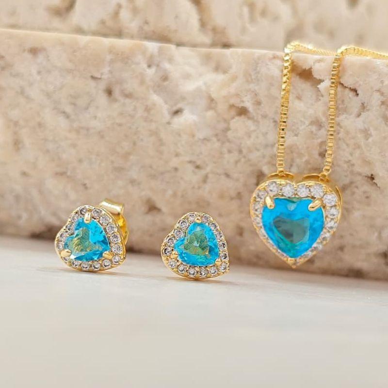 conjunto coração azul borda cravejada