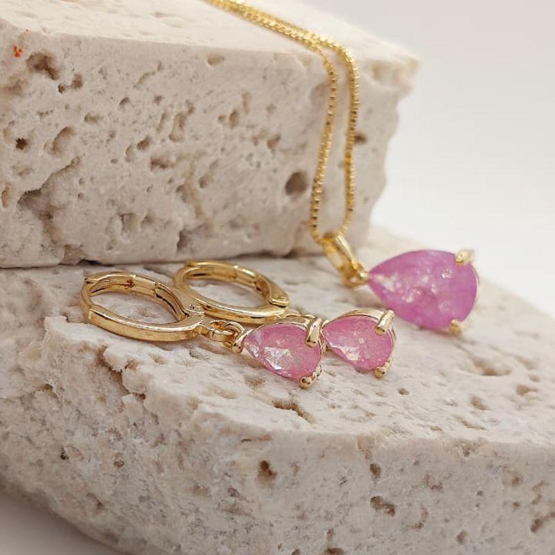conjunto gota de cristal rosa