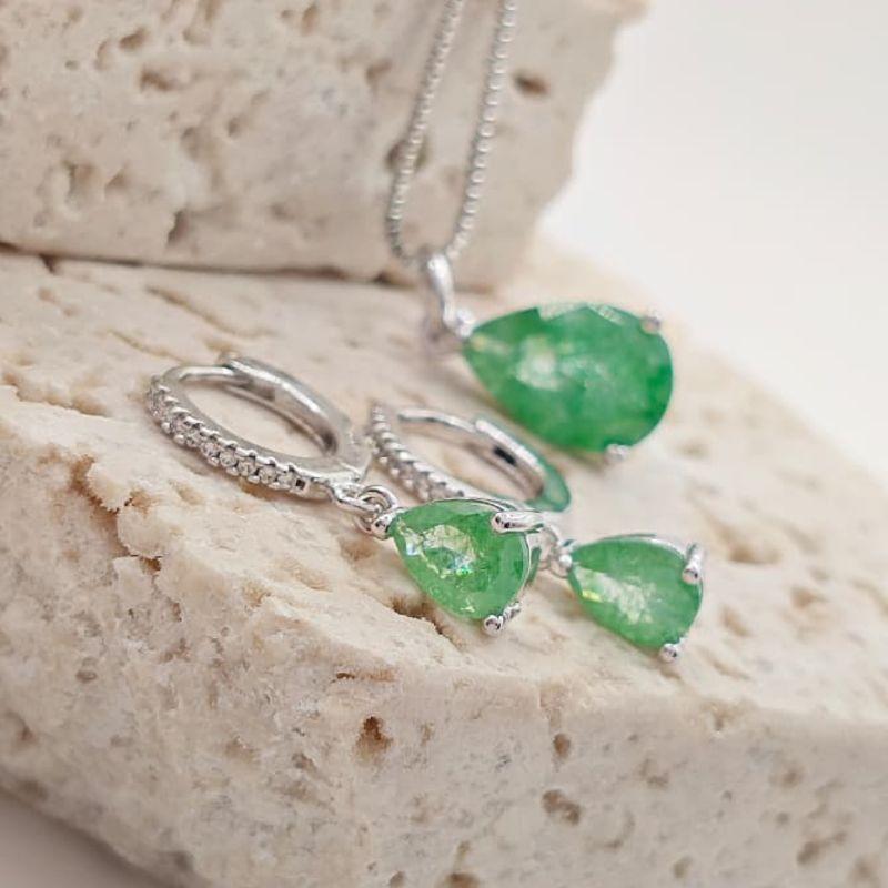 conjunto gota de cristal verde rhodio