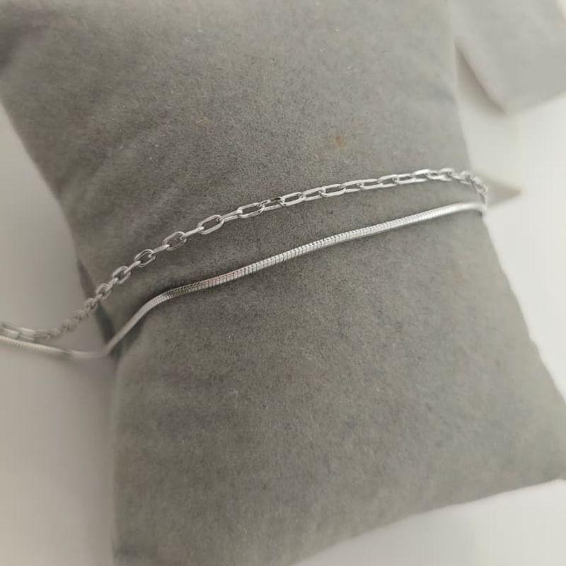 pulseira dupla fio lisa e cartie rhodio