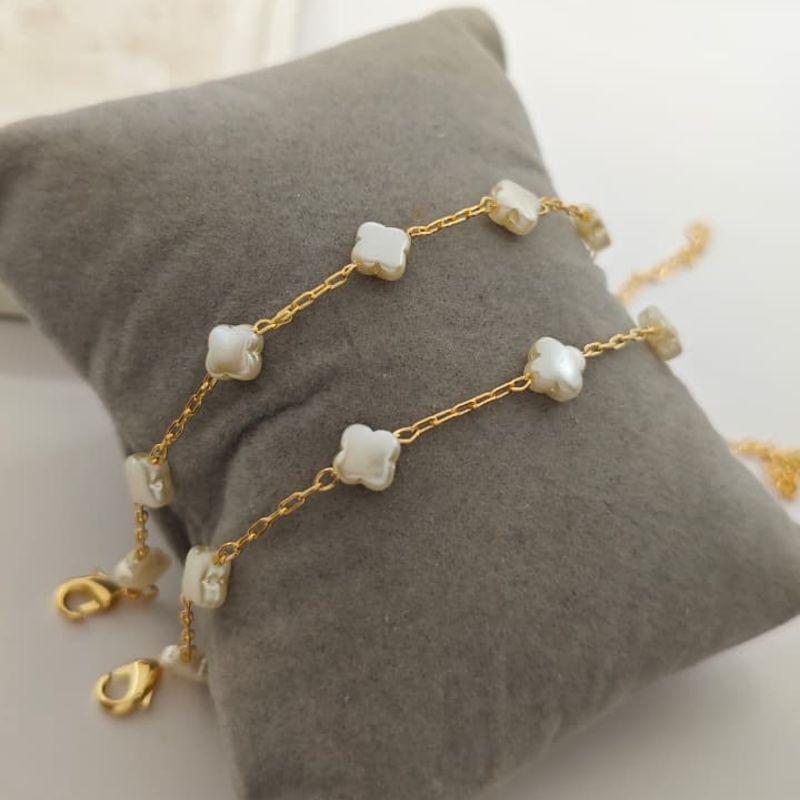 pulseira trevo de perola