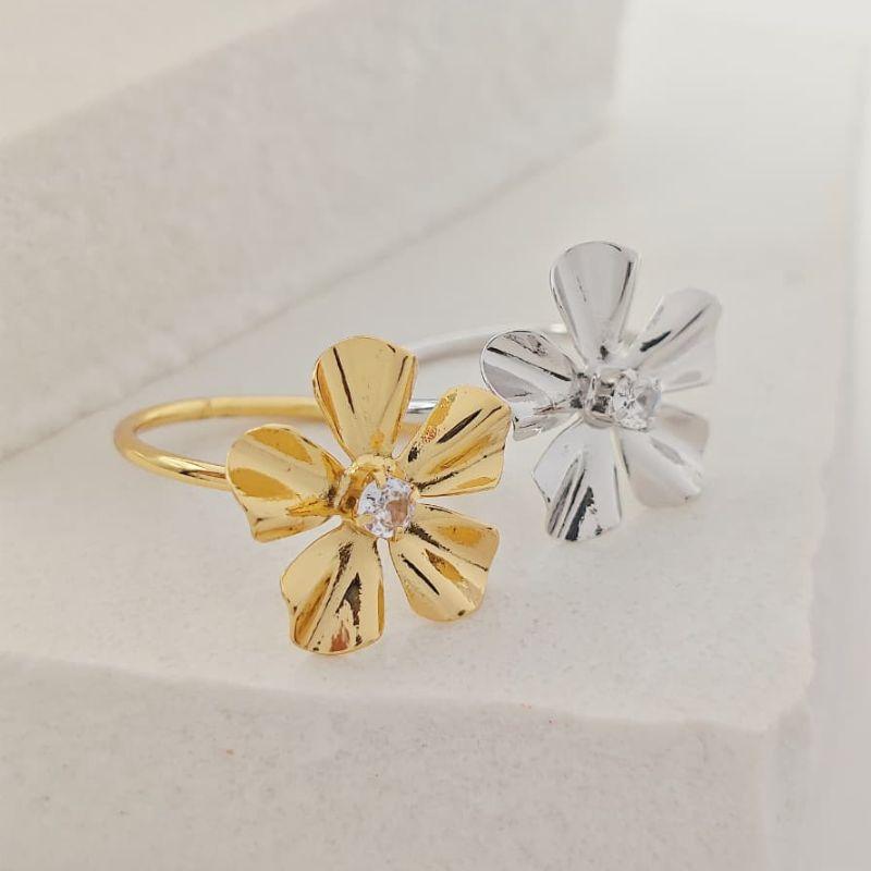 anel de flor com pedra rhodio