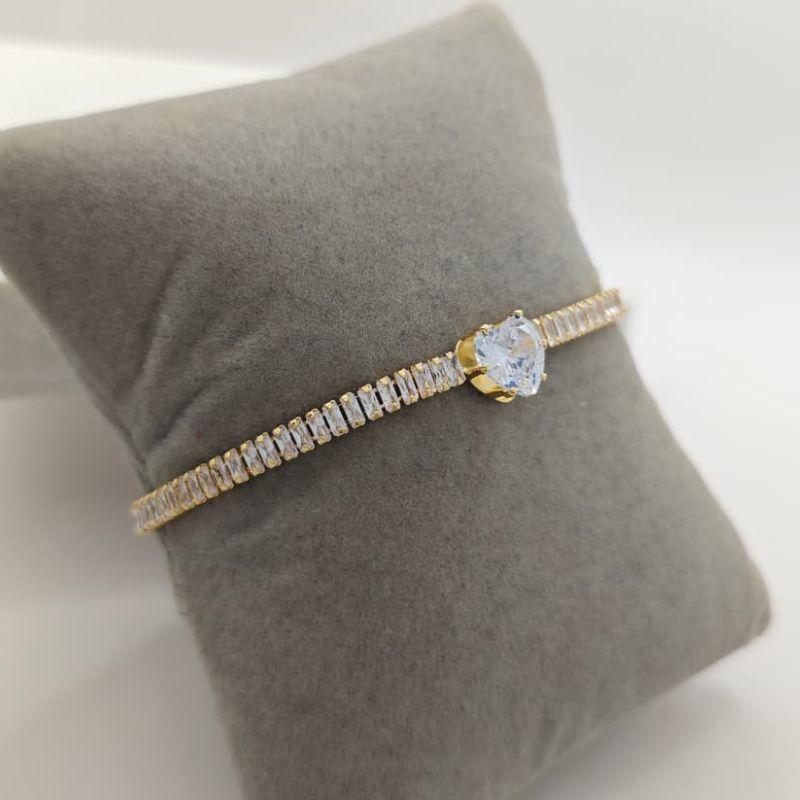 pulseira riviera baguete com coração